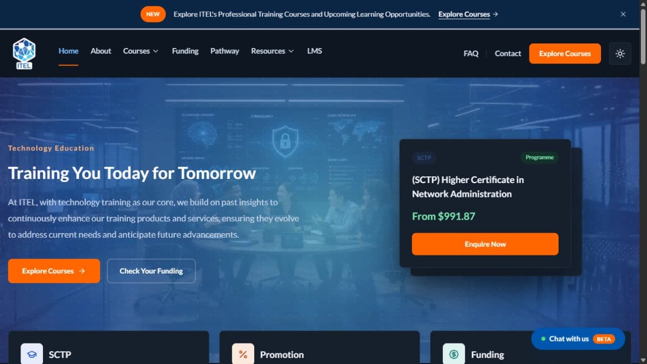 ITEL Learning Systems website rebuilt with Next.js